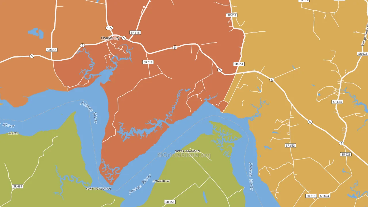 Upper Brandon, VA Map of Vandalism Rates