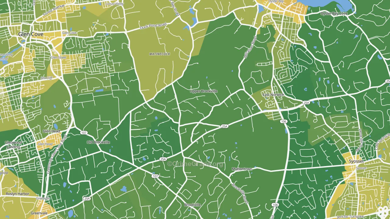 Upper Brookville, NY Map of Vandalism Rates