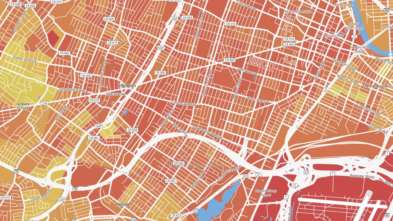 Upper Clinton Hill, Newark, NJ Map of Vandalism Rates