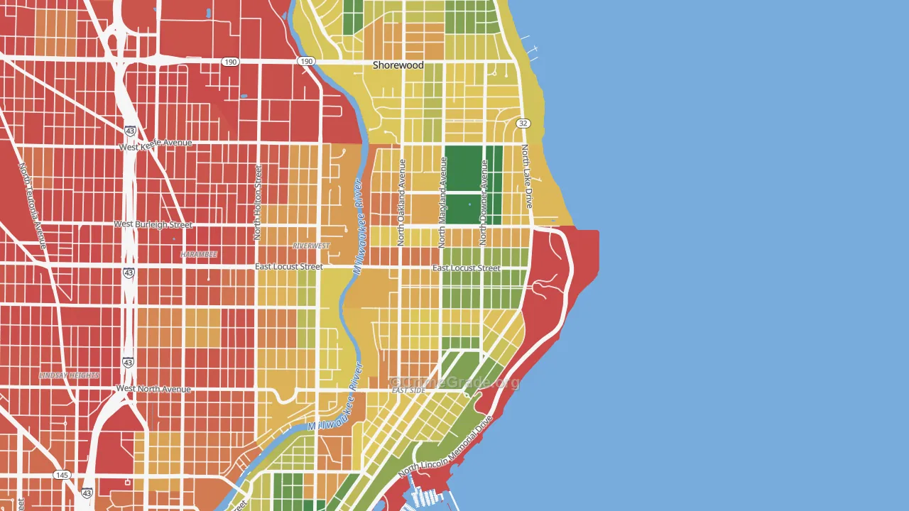 Upper East Side, Milwaukee, WI Map of Vandalism Rates
