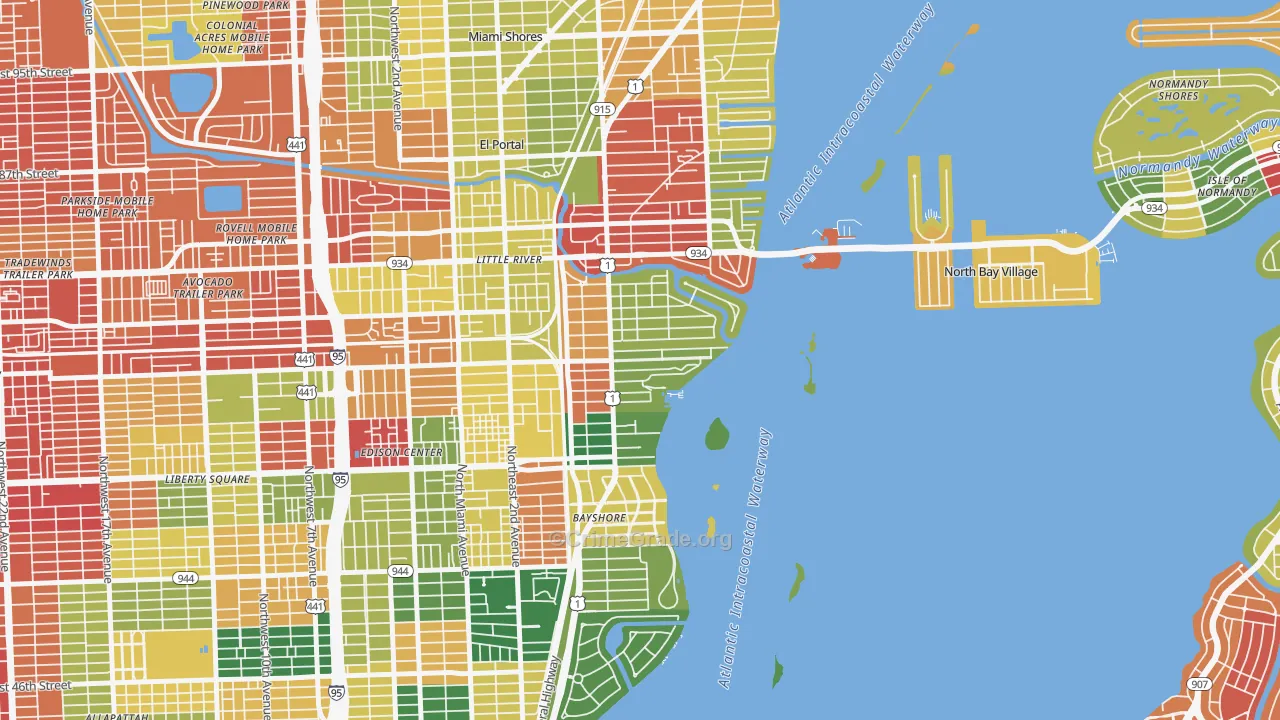 Upper Eastside, Miami, FL Map of Vandalism Rates