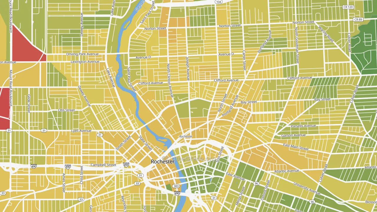 Upper Falls, Rochester, NY Map of Vandalism Rates