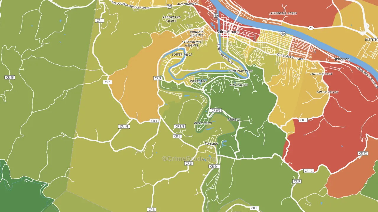 Upper Falls, WV Map of Vandalism Rates