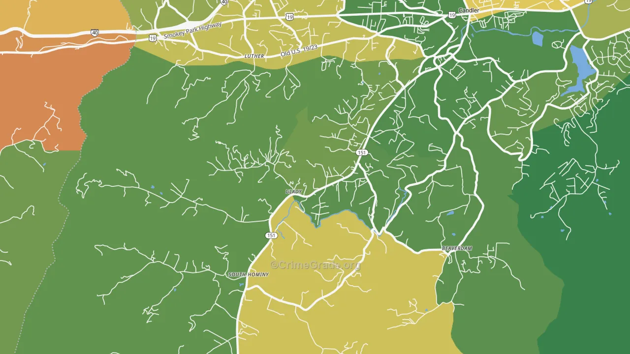 Upper Hominy, NC Map of Vandalism Rates