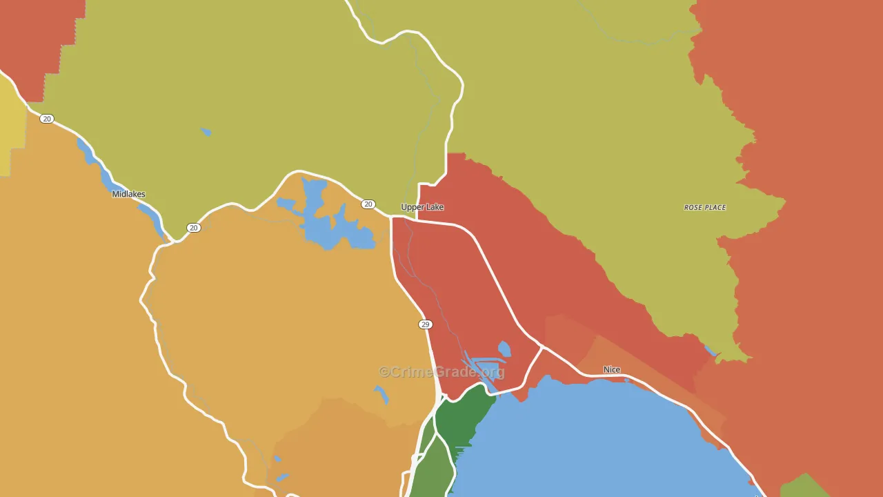 Upper Lake, CA Map of Vandalism Rates