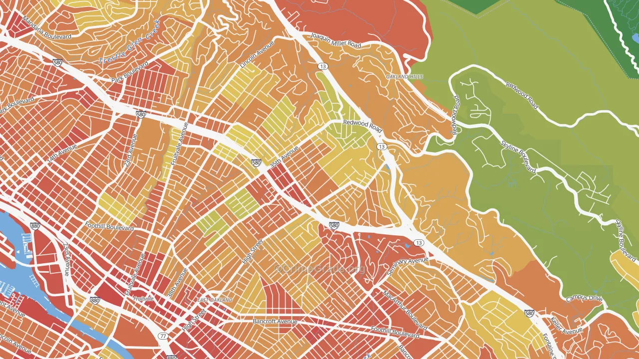 Upper Laurel, Oakland, CA Map of Vandalism Rates