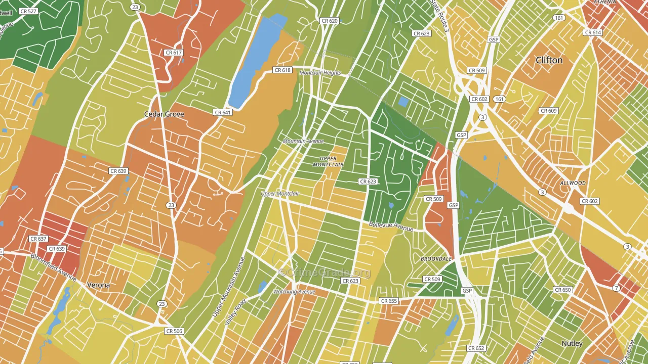 Upper Montclair, NJ Map of Vandalism Rates