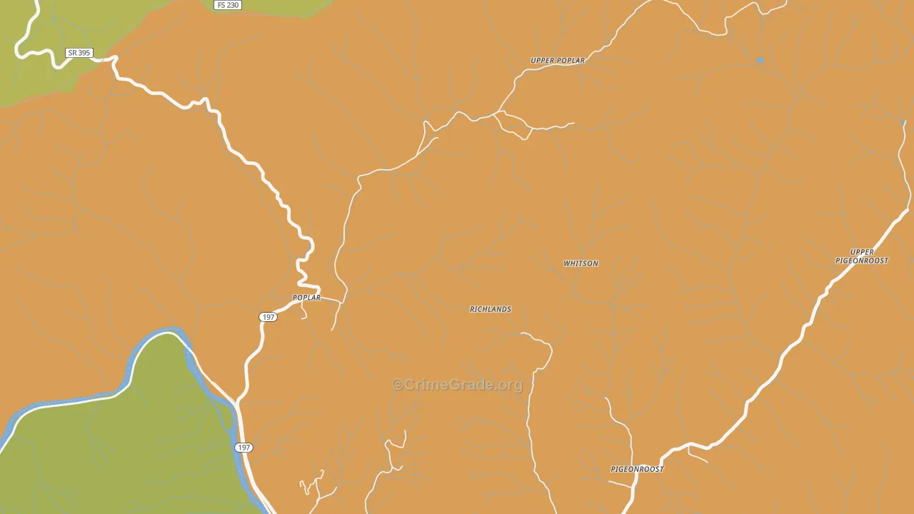 Upper Poplar, NC Map of Vandalism Rates
