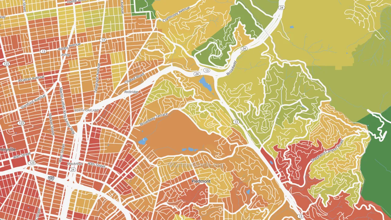 Upper Rockridge, Oakland, CA Map of Vandalism Rates