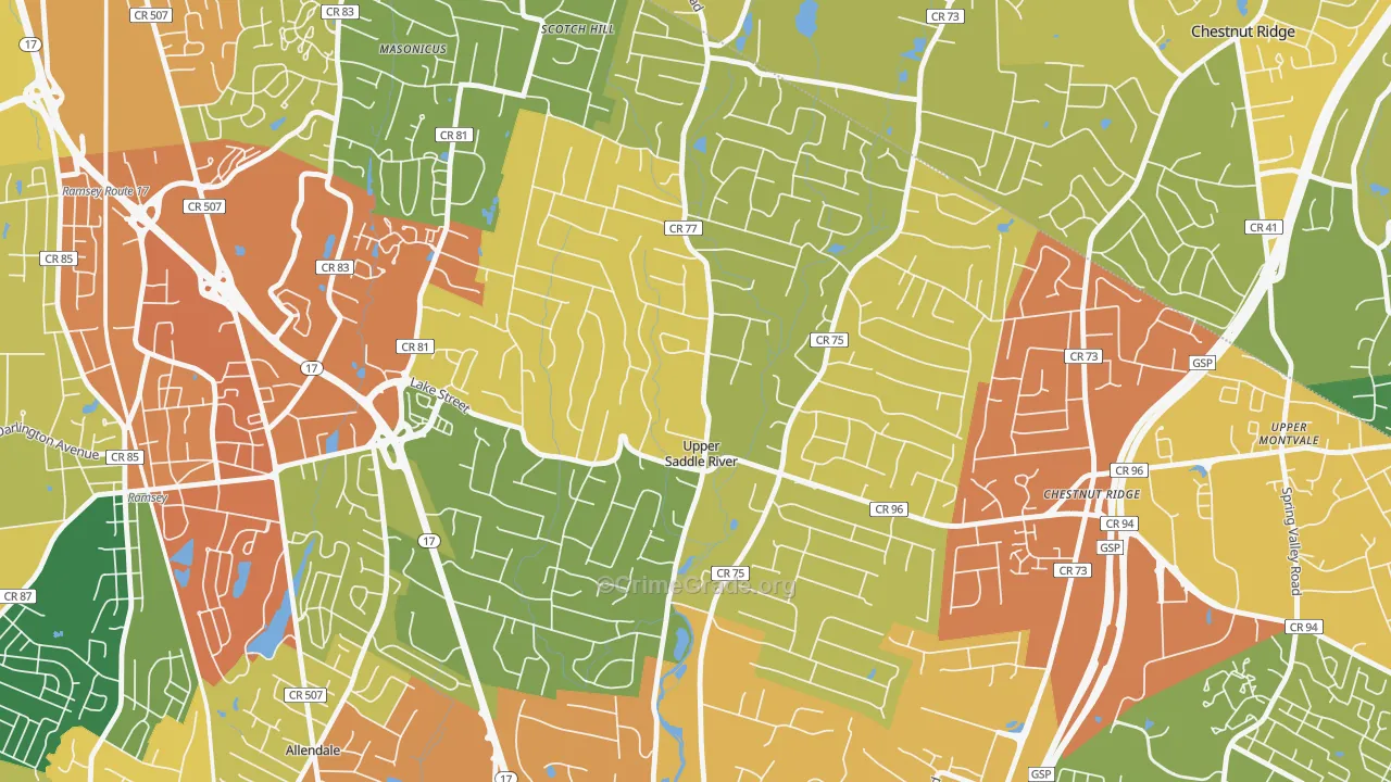 Upper Saddle River, NJ Map of Vandalism Rates