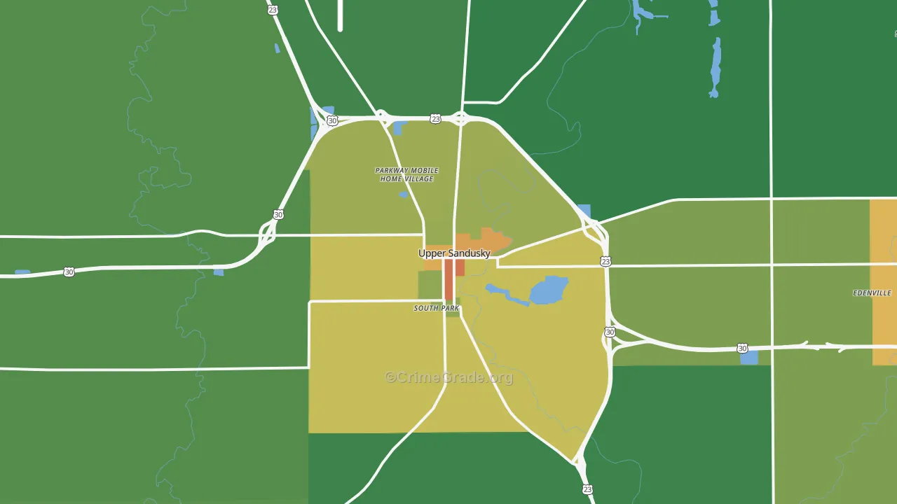 Upper Sandusky, OH Map of Vandalism Rates