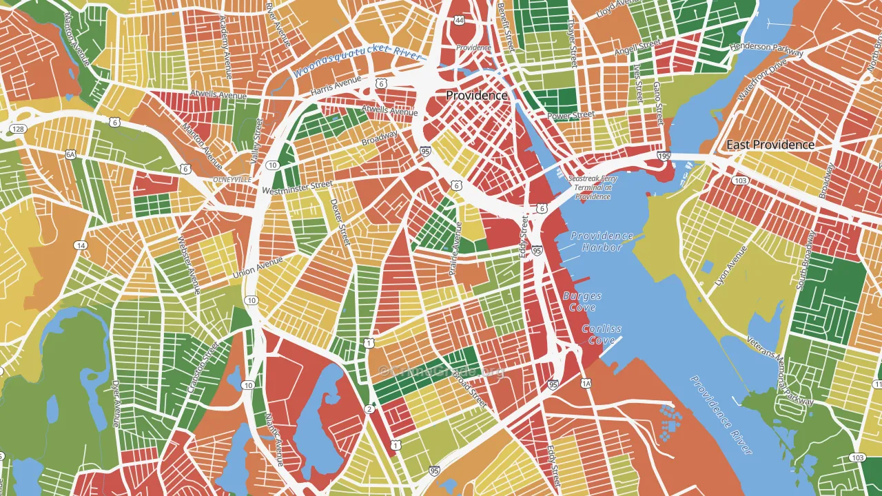 Upper South Providence, Providence, RI Map of Vandalism Rates