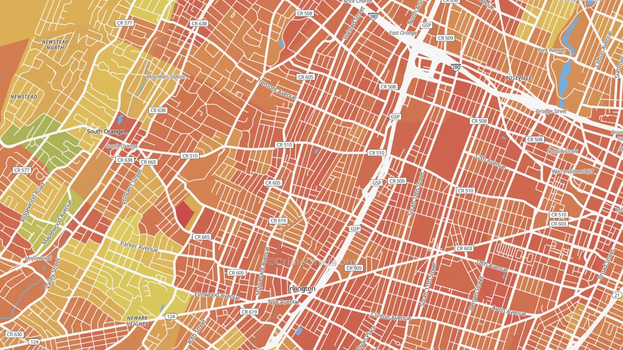 Upper Vailsburg, Newark, NJ Map of Vandalism Rates