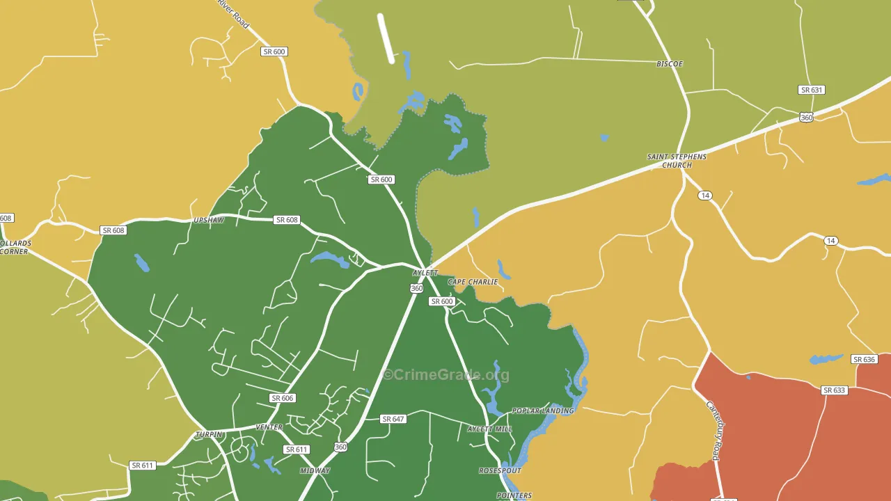 Upshaw, VA Map of Vandalism Rates