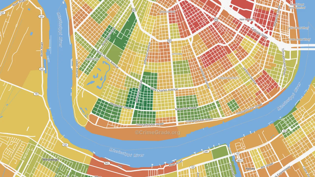 Uptown, New Orleans, LA Map of Vandalism Rates