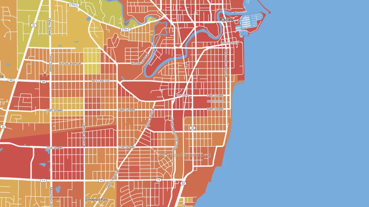 Uptown, Racine, WI Map of Vandalism Rates