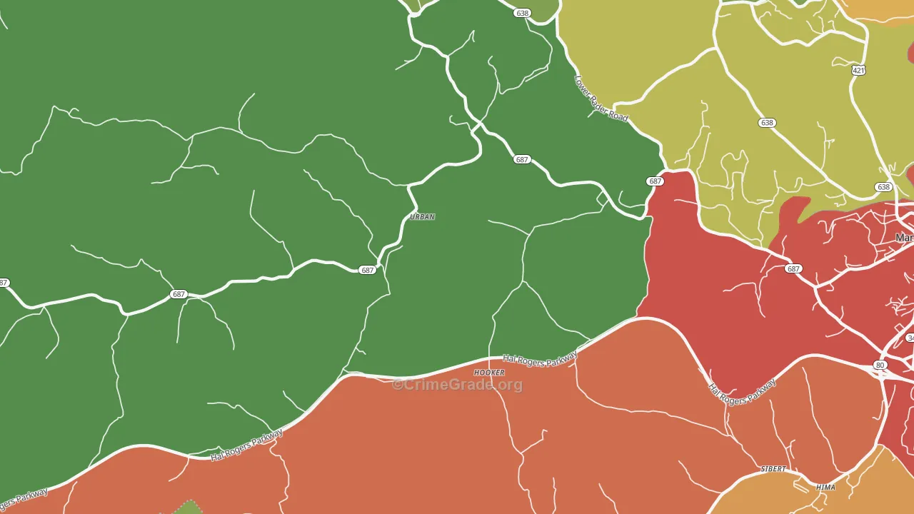 Urban, KY Map of Vandalism Rates