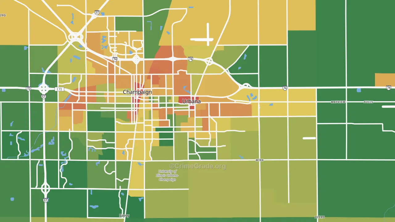 Urbana, IL Map of Vandalism Rates