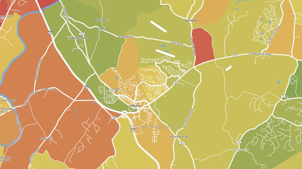 Urbana, MD Map of Vandalism Rates