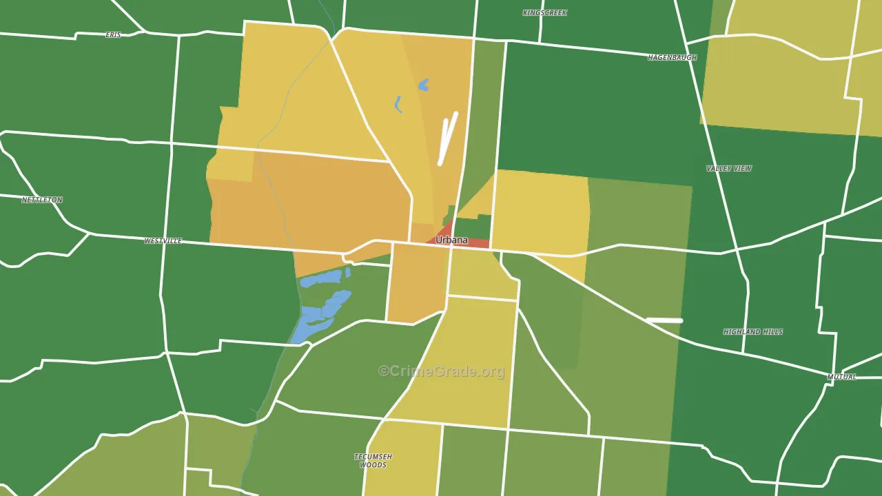 Urbana, OH Map of Vandalism Rates