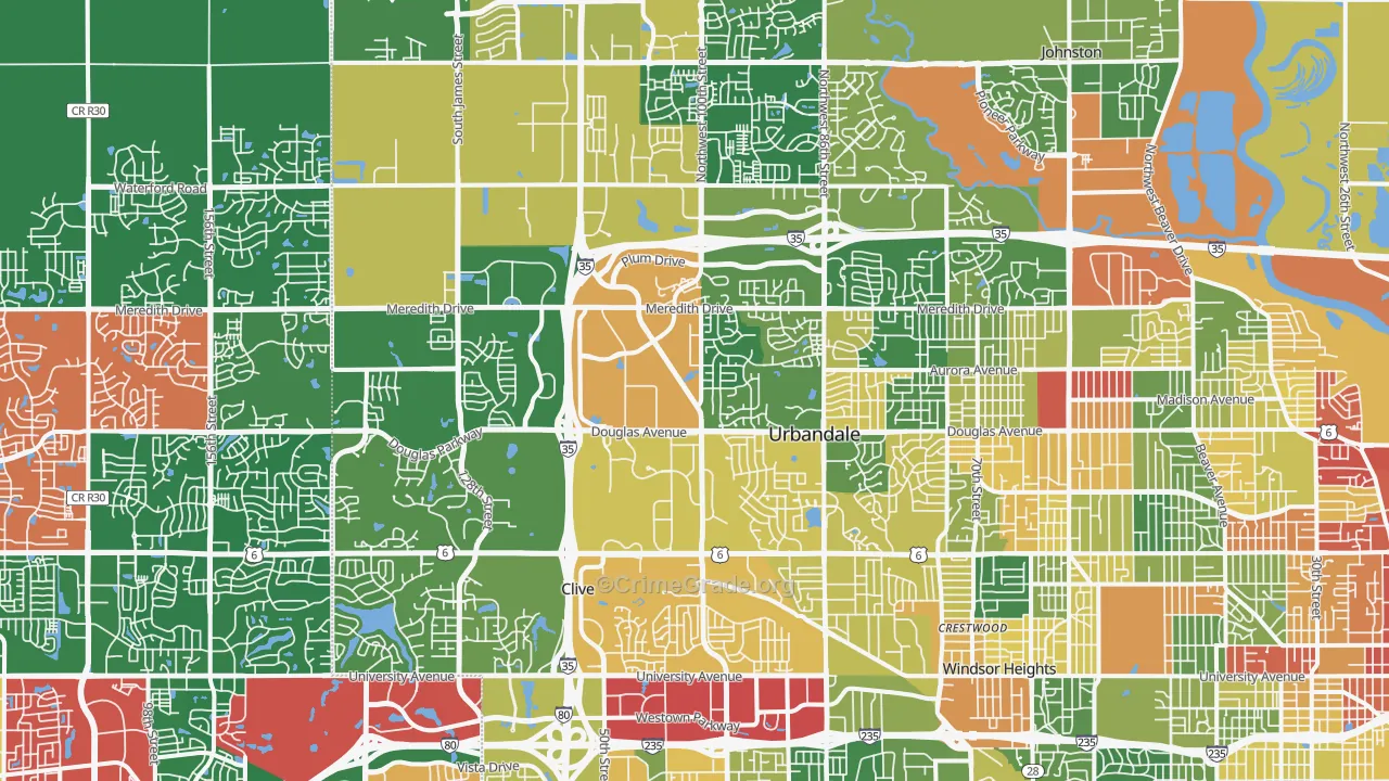 Urbandale, IA Map of Vandalism Rates