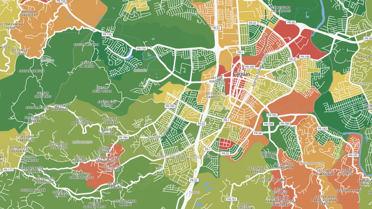Urbanizacion Bonneville Hts, Caguas, PR Map of Vandalism Rates