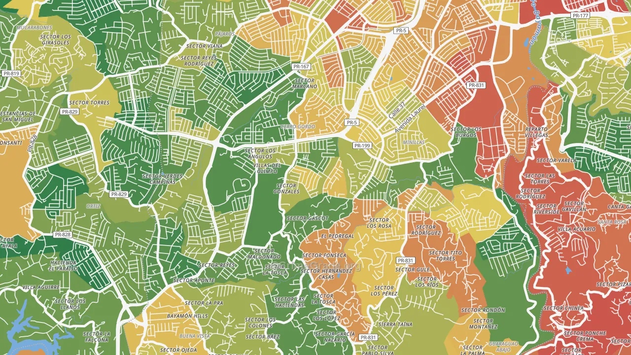 Urbanizacion El Cortijo, Bayamon, PR Map of Vandalism Rates