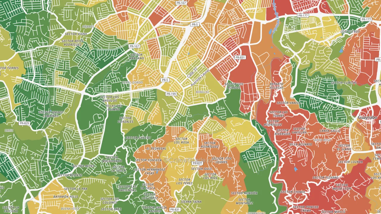Urbanizacion Santa Juanita, Bayamon, PR Map of Vandalism Rates