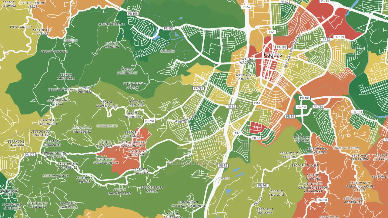 Urbanizacion Turabo Gdns, Caguas, PR Map of Vandalism Rates