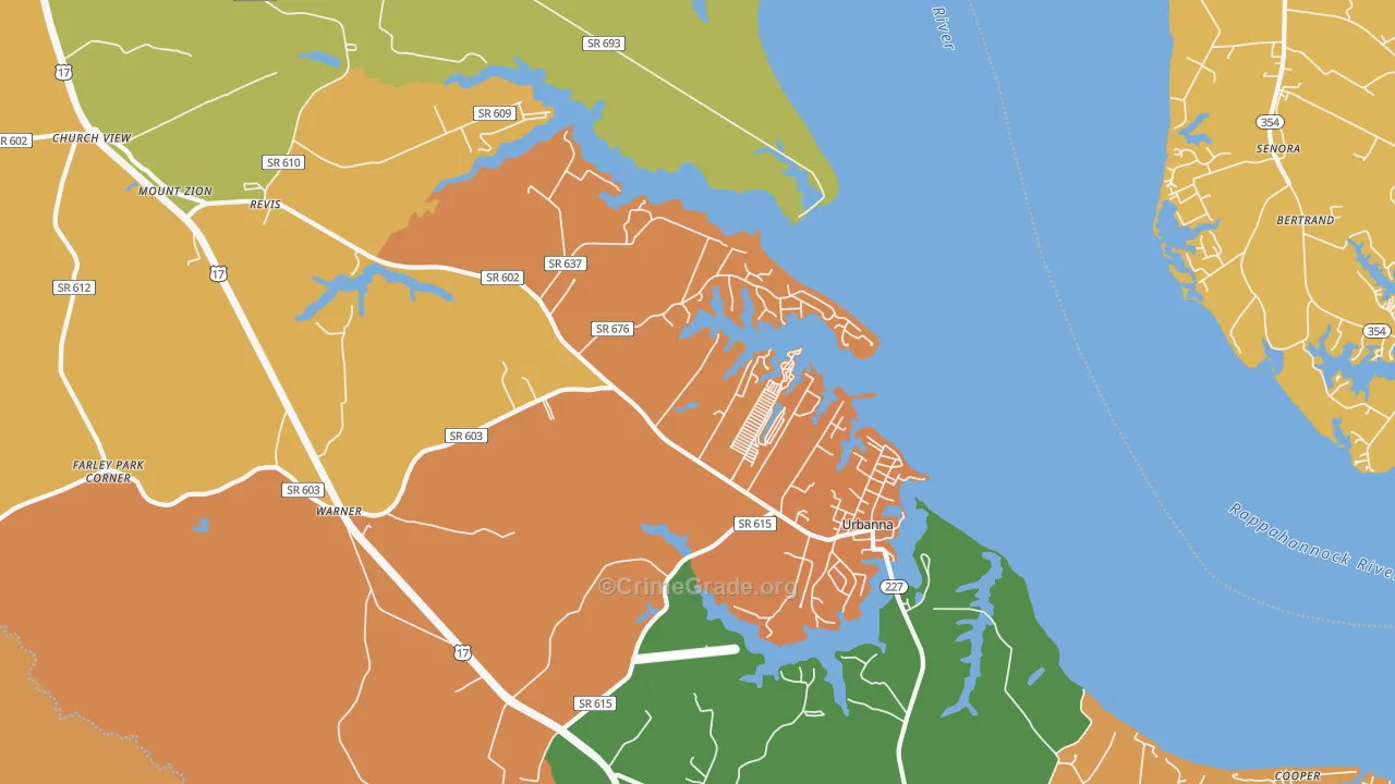 Urbanna, VA Map of Vandalism Rates
