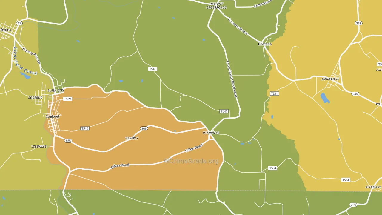Utahville, PA Map of Vandalism Rates