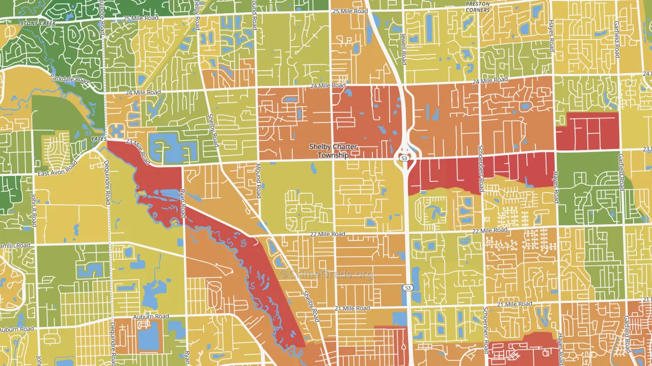 Utica, MI Map of Vandalism Rates