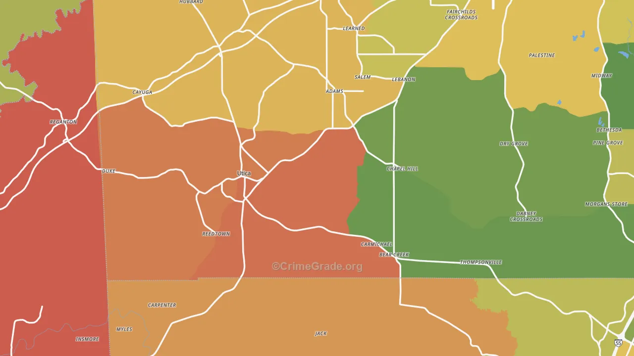 Utica, MS Map of Vandalism Rates