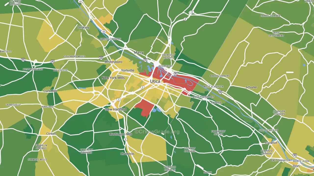 Utica, NY Map of Vandalism Rates