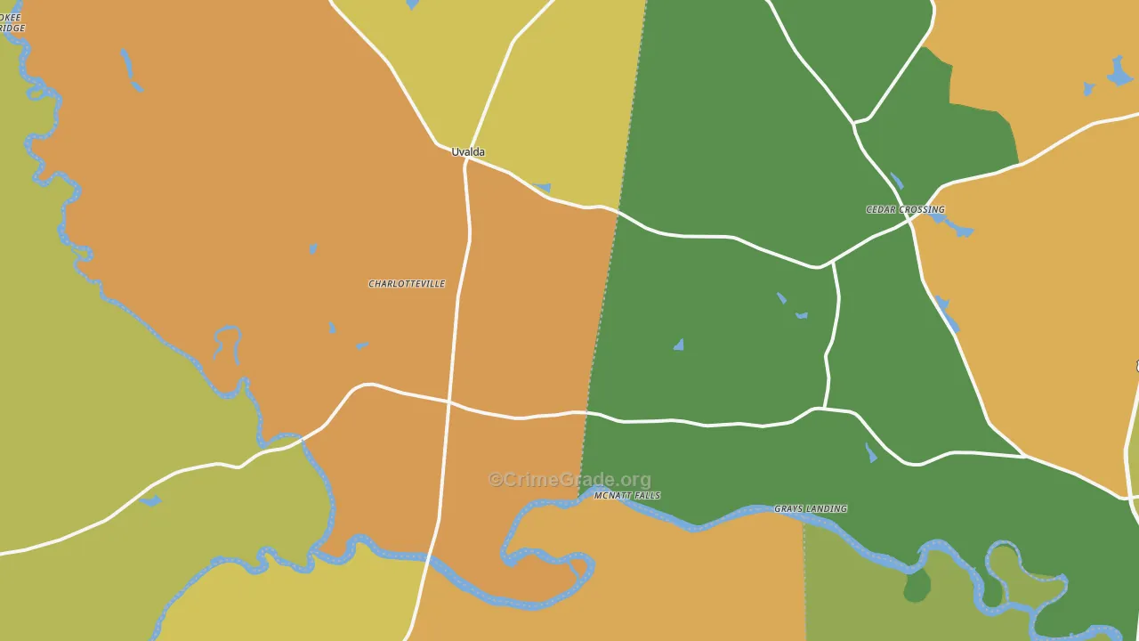 Uvalda, GA Map of Vandalism Rates