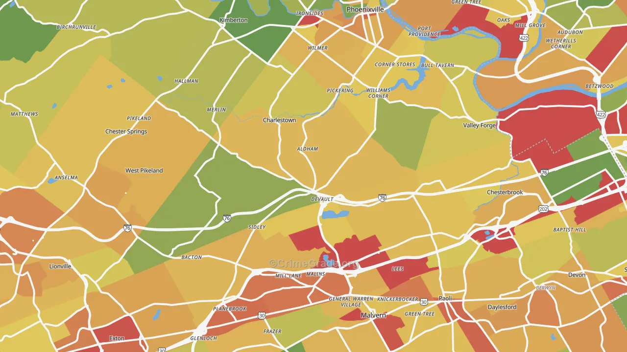 Uwchland, PA Map of Vandalism Rates