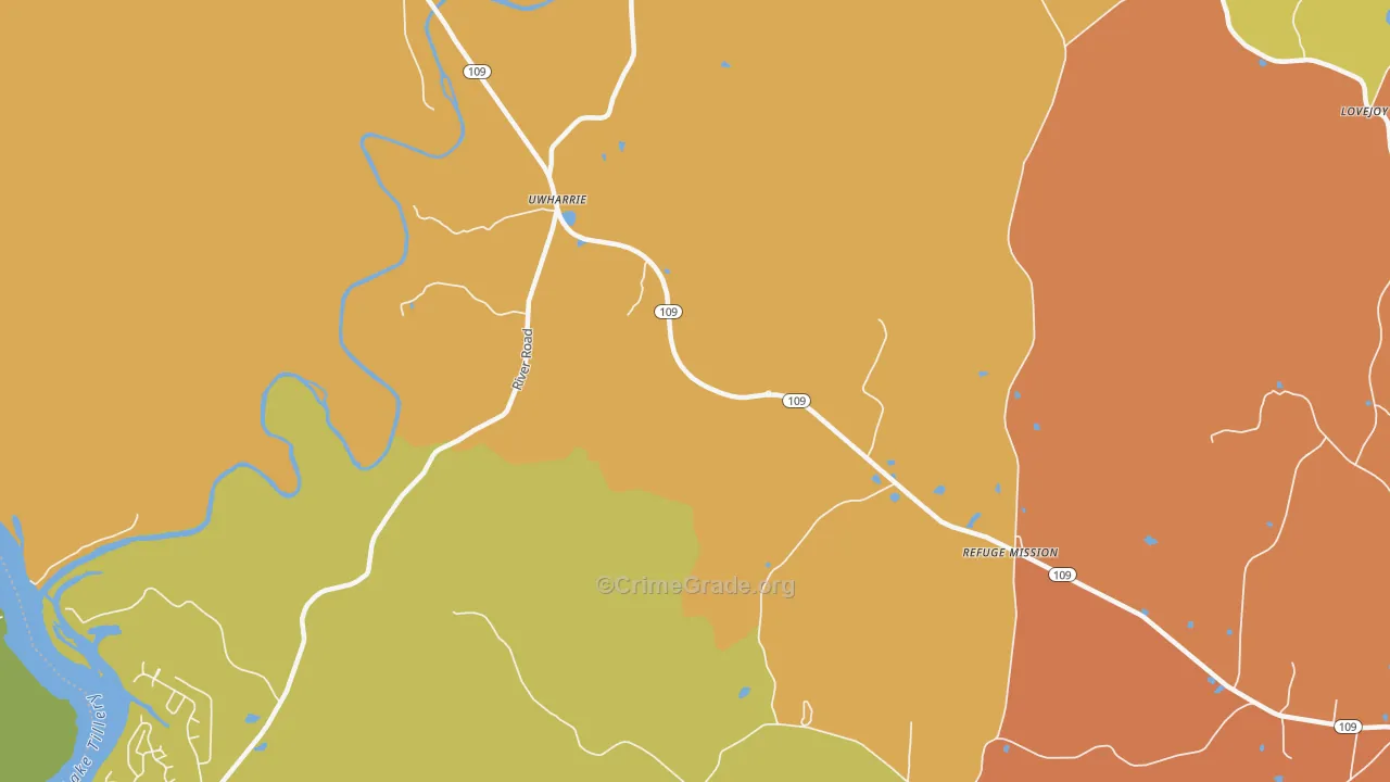 Uwharrie, NC Map of Vandalism Rates