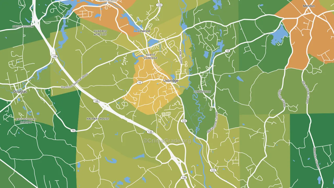 Uxbridge, MA Map of Vandalism Rates