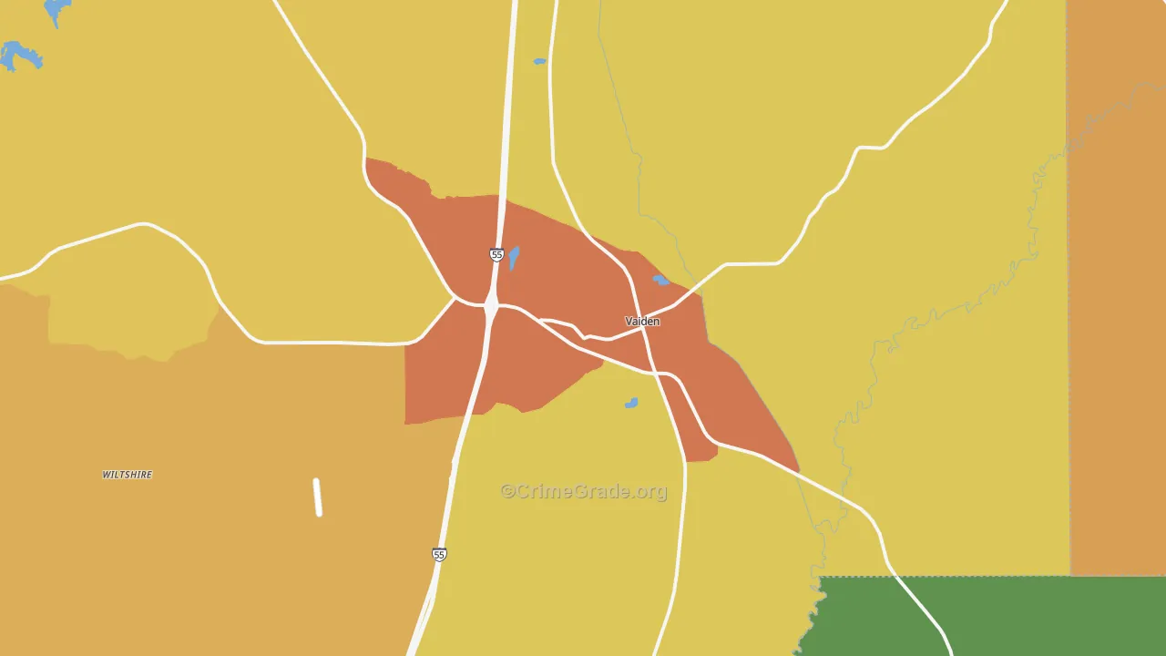 Vaiden, MS Map of Vandalism Rates