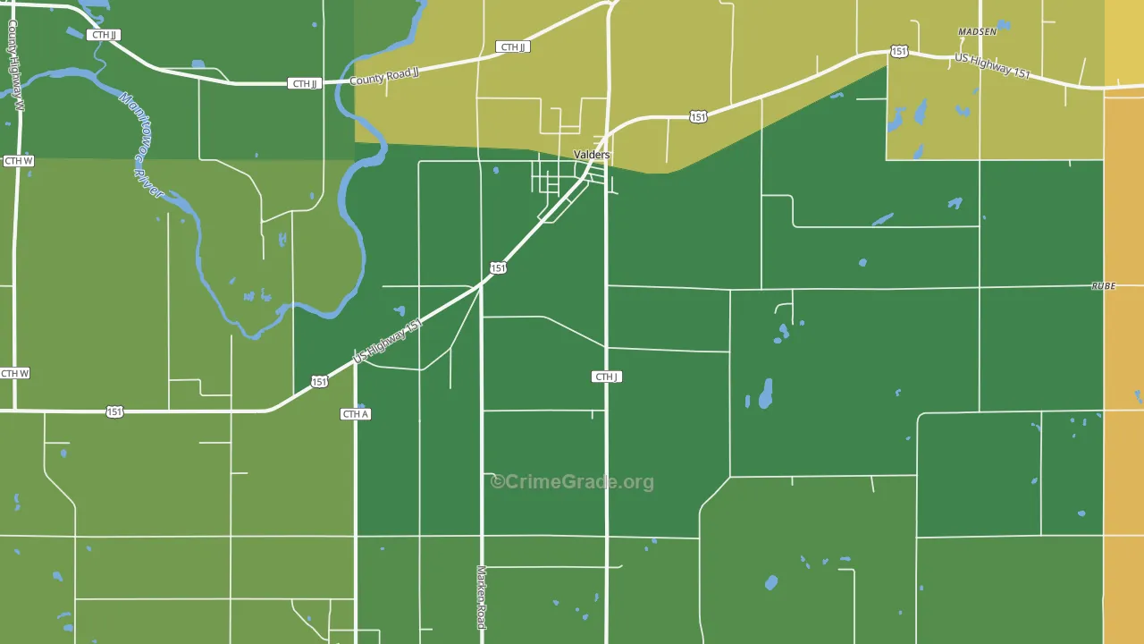 Valders, WI Map of Vandalism Rates