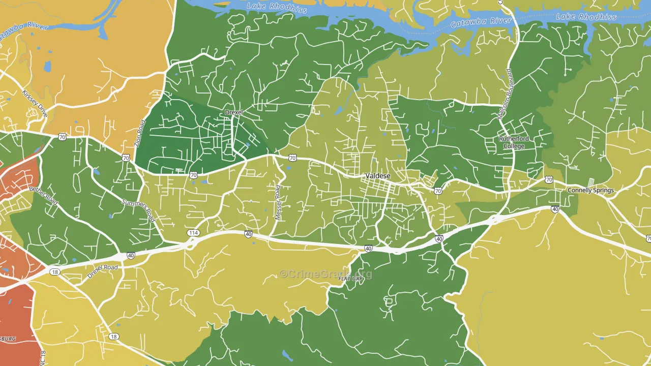 Valdese, NC Map of Vandalism Rates