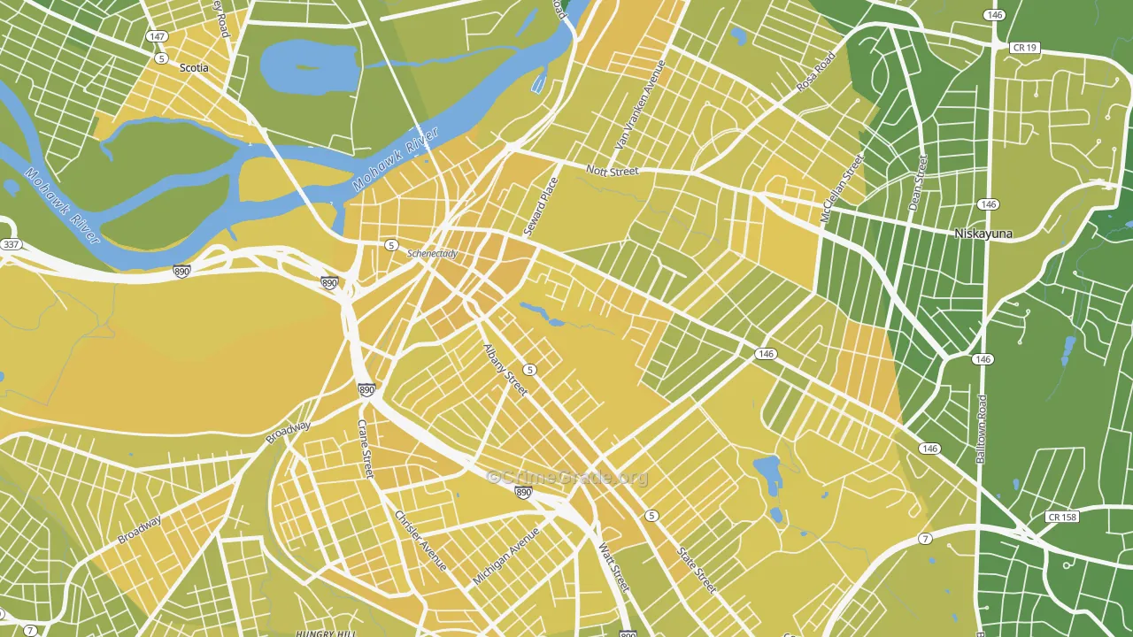Vale and Eastern Avenue, Schenectady, NY Map of Vandalism Rates