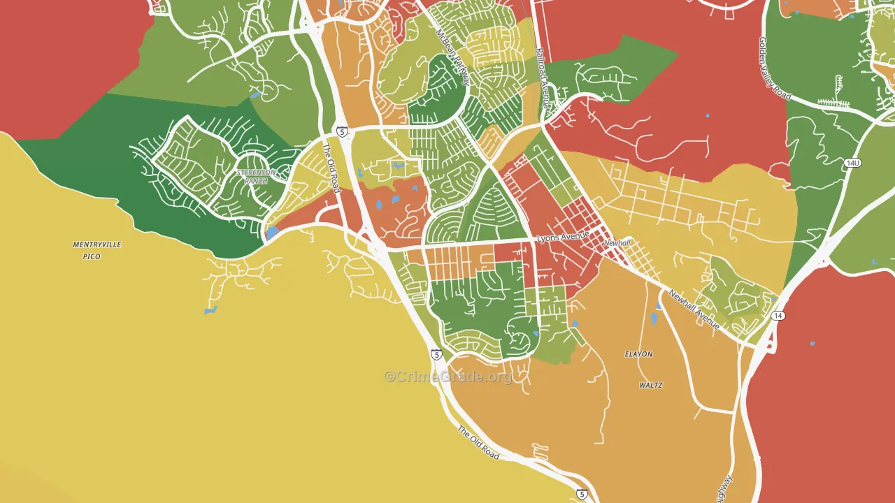Valencia, Newhall, CA Map of Vandalism Rates