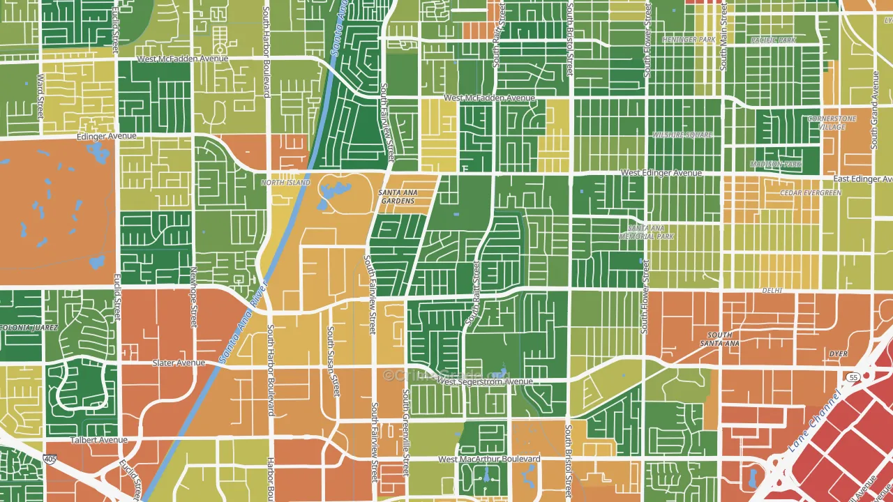 Valley Adams, Santa Ana, CA Map of Vandalism Rates