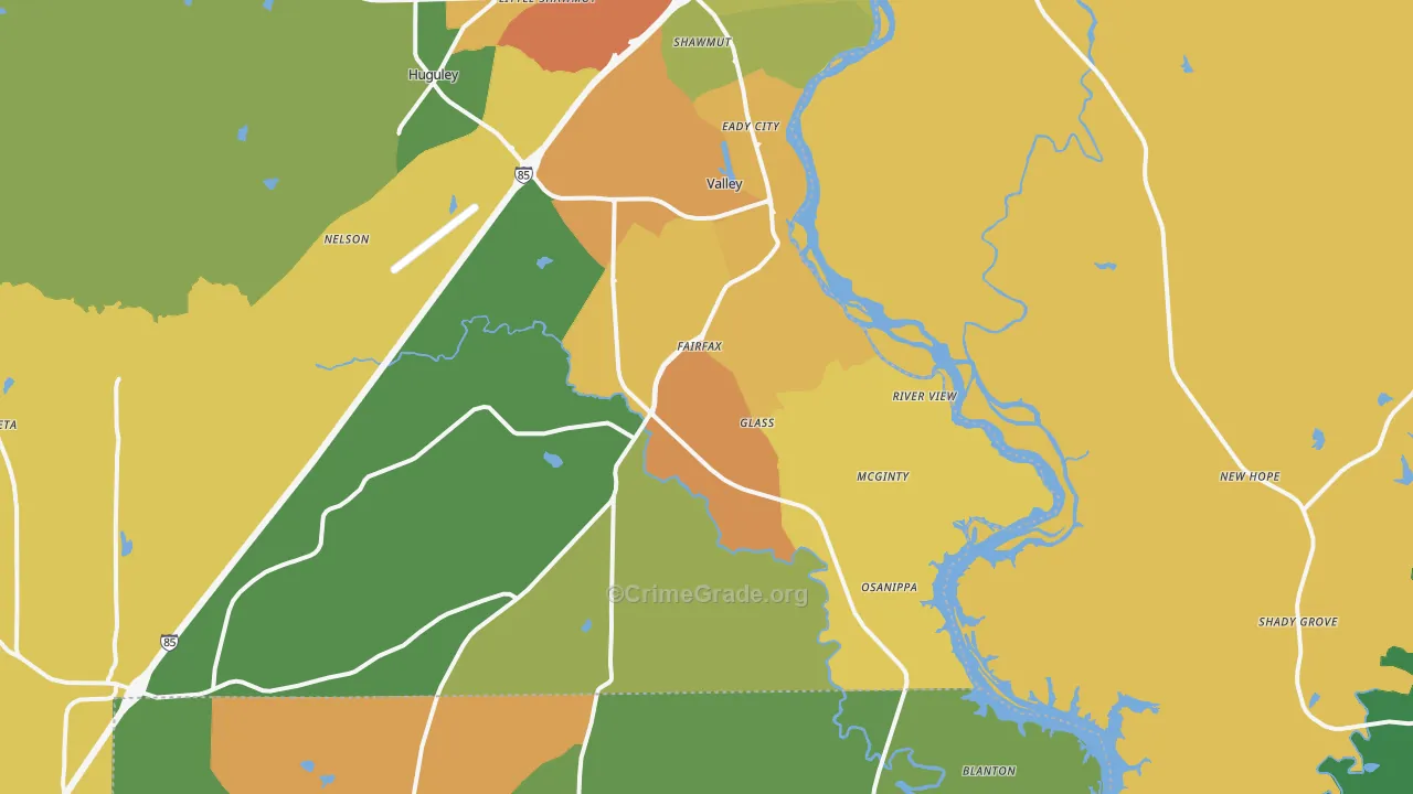 Valley, AL Map of Vandalism Rates