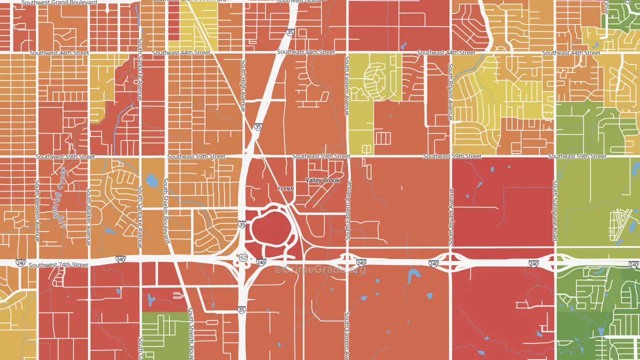 Valley Brook, OK Map of Vandalism Rates