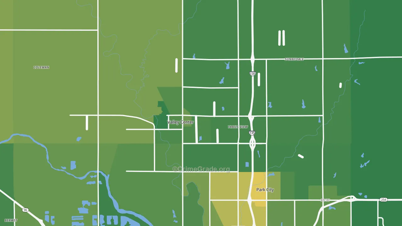 Valley Center, KS Map of Vandalism Rates