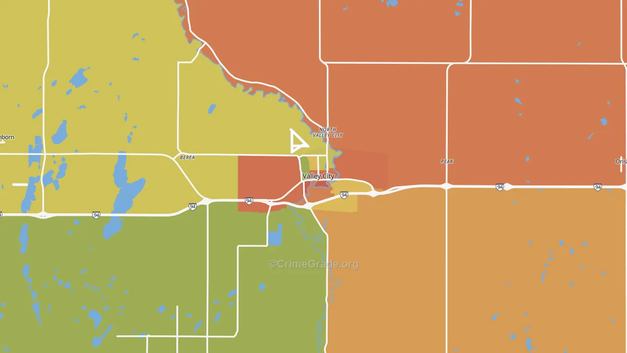 Valley City, ND Map of Vandalism Rates