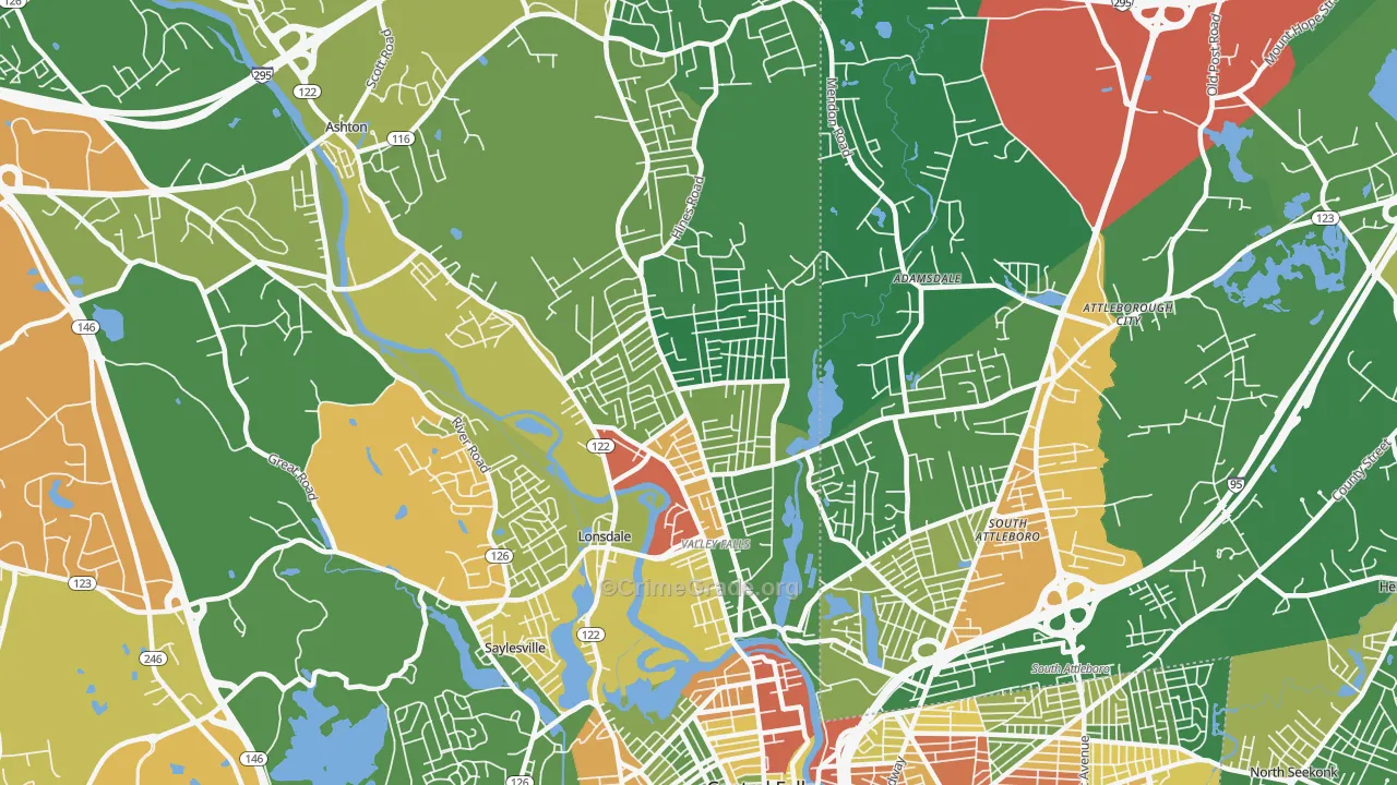 Valley Falls, RI Map of Vandalism Rates