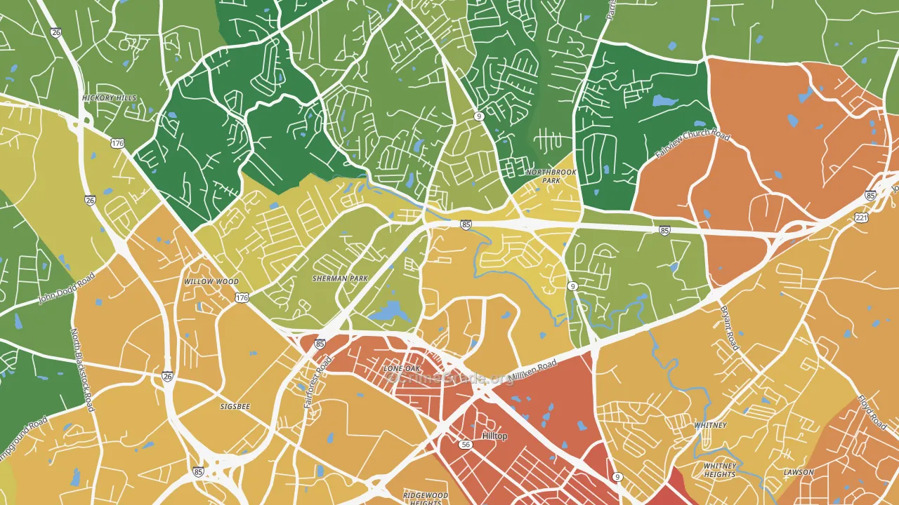 Valley Falls, SC Map of Vandalism Rates